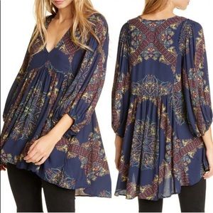 Free People Girl Talk navy flowy boho tunic small size small new with tags